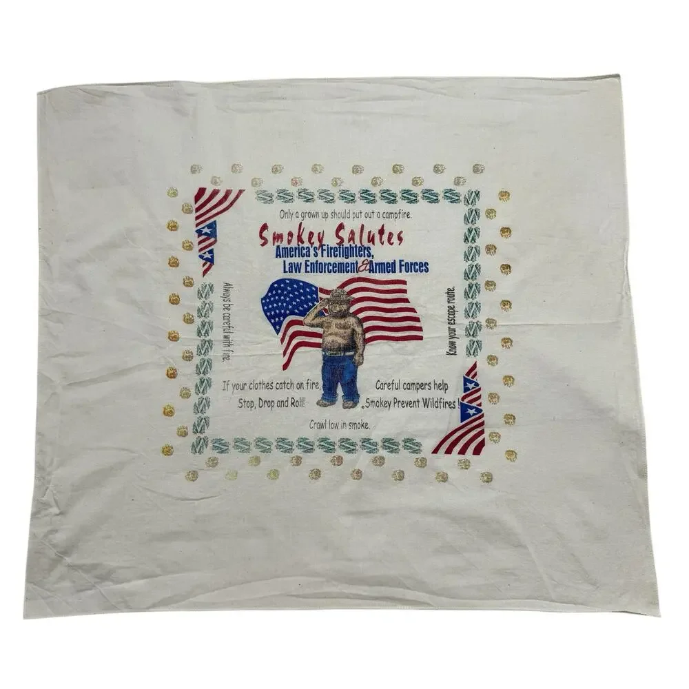 Vintage Smokey Bear Salutes Law Enforcement Armed Forces Tea Towel Patriotic